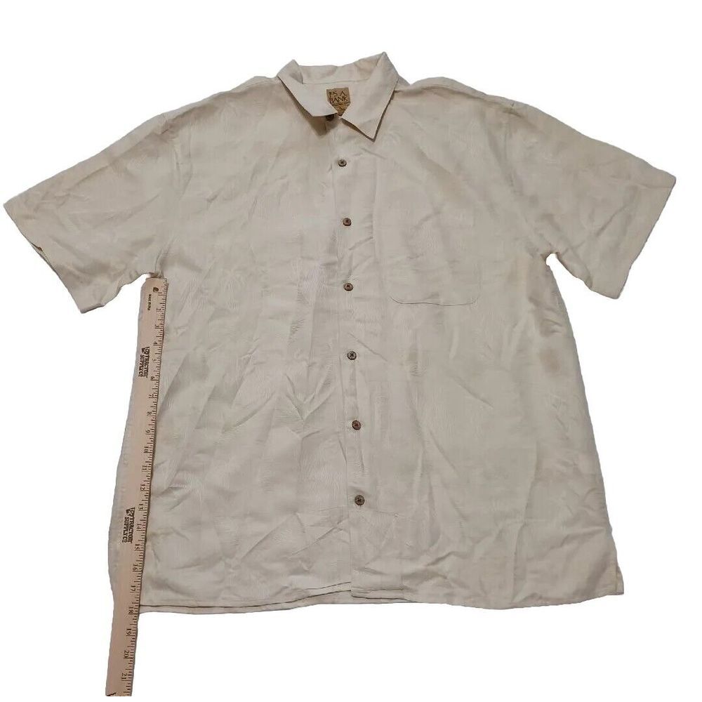 Jos. A. Bank Mens XL Cream Tropical Palm Jacquard Modal Blend Camp Shirt XL